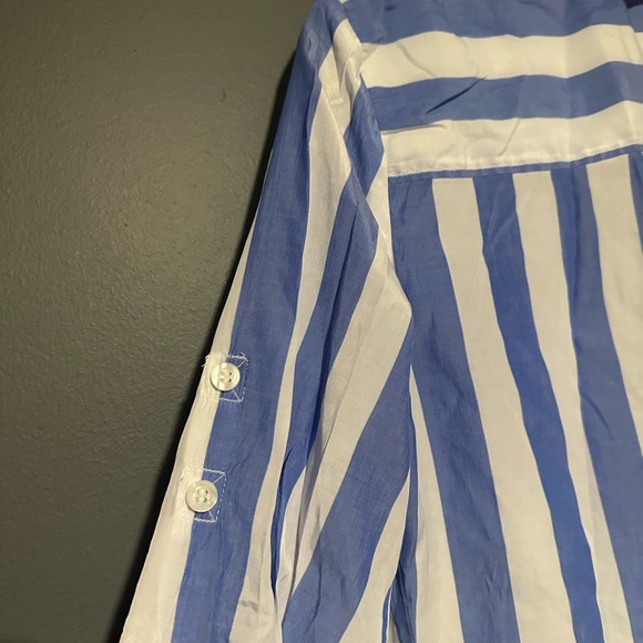 New York & Company blue striped button down swim cover up shirt size small - Picture 5 of 8
